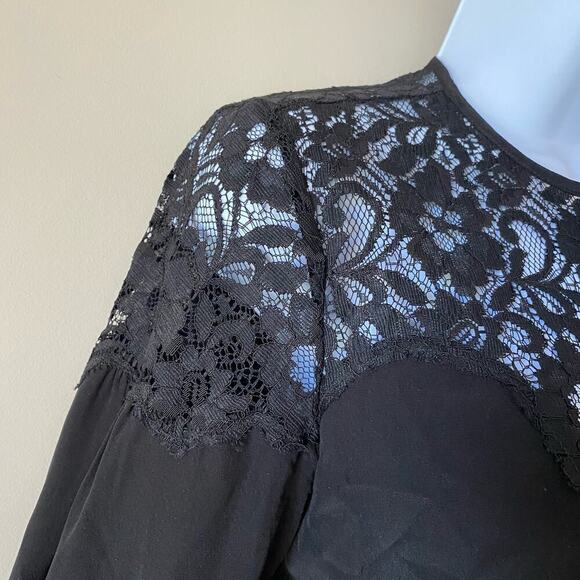 REBECCA TAYLOR Blouse Silk Lace Button Up Tie Black 0 - Picture 6 of 9